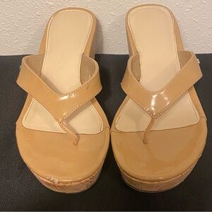 CIRUS SAM EDELMAN RAQUEL CORK WEDGE SANDALS NUDE SZ 6.5